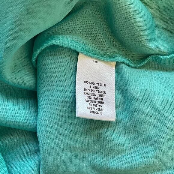 Roz & Ali Womens Plus Size 1X Top Green Black Geometric Print Square Neck Lined - Picture 12 of 14